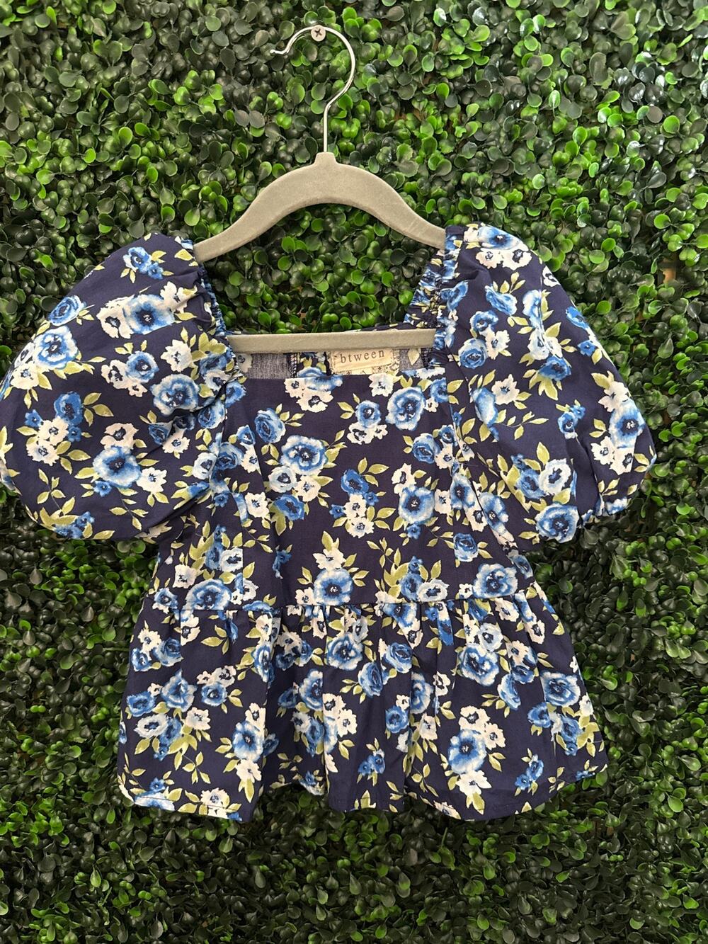Btween, Blue Floral Blouse Puff Sleeve, Girls Size 5T